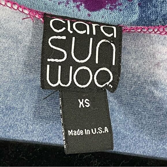 Clara Sunwoo Multicolor Abstract Print Cut Out V-Neck Asymmetric Tunic Top Sz XS - Picture 4 of 5